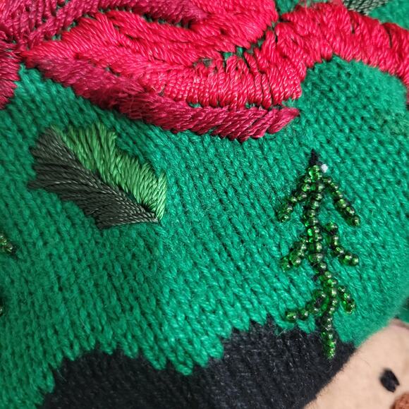 Ugly Christmas Sweater Vintage Teddy Bear Wreath Embroidery Knit Holiday Size XL - Picture 5 of 16